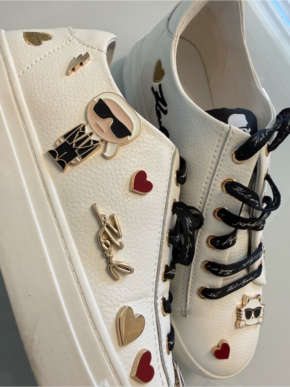 Karl Lagerfeld Sneakers Size 38.5 White Leather K Ikonik Charm Shoes - Picture 10 of 14